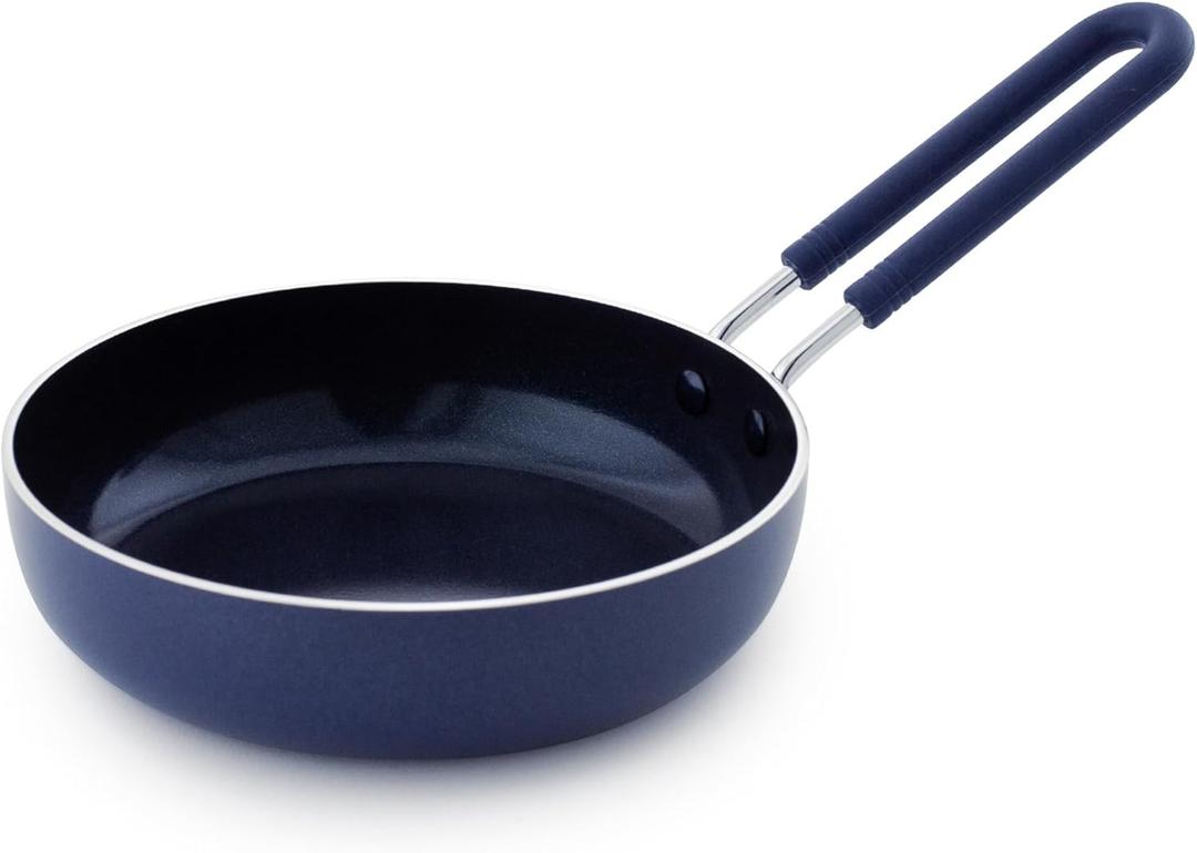 Blue Diamond Mini Egg Frying Pan Skillet, Diamond Infused Healthy Ceramic Nonstick, PFAS and PFOA-Free, Dishwasher and Oven Safe, Even Heating, Metal Utensil Safe, Warp Control Base, Blue