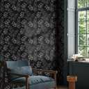 Blue Leaf Black Floral Wallpaper Peel and Stick Botanical Foliage Faux Fluorescent Look Wallpaper Dark Leaf Floral Contact Paper for Living Room 12"x118" Sticky Removable Wall Paper