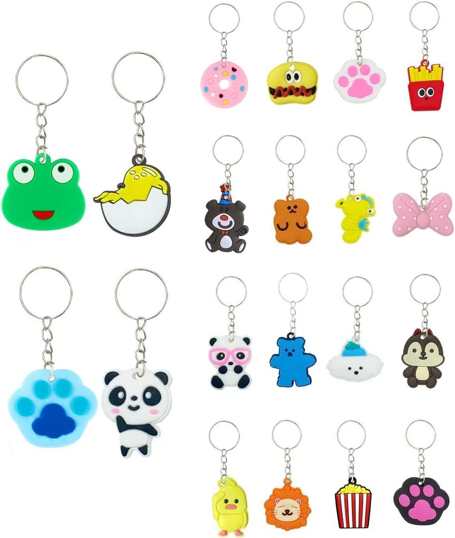 100pcs Cartoon Keychain for Kids Party Favors, Mini Cute Keyring for Classroom Prizes, Birthday Christmas Party Favors Gift, Goodie Bag Stuffers Supplies, 20 Colors