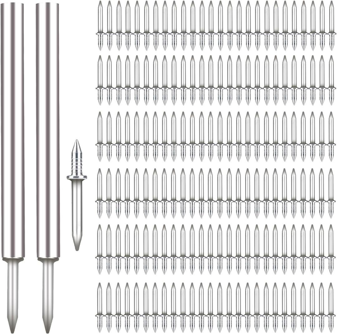 200pcs Skirting Thread Seamless Nail, Double-Head Skirting Line Special Hidden Nails with 2pcs Nail Specific Sleeve Tool Baseboard Seamless Nails Non-Marking Nail for Skirting TV Backdrop