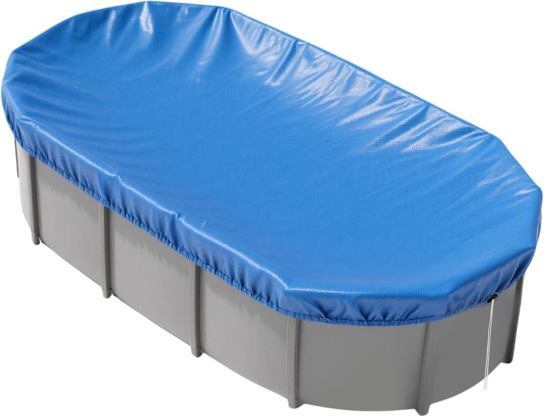 16x10 FT Oval Pool Cover for Above Ground Pools,Solar Oval Pool Cover Protector with Drawstring for Cold and UV Resistant,Dustproof -All-Weather Protection(Blue), 18.3 ft x 11.2 ft x 20 in