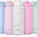 Ello Cooper 40oz Stainless Steel Water Bottle with Straw and Carry Handle, Double Walled and Vacuum Insulated Metal, Leak Proof Locking Lid with Soft Silicone Spout, Reusable, BPA Free, White Marble