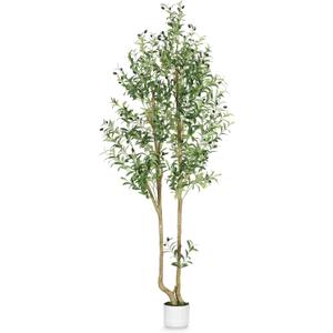 Olive Tree Olive 7 feet, Artificial Olive Tree with White Pot, Fake Tree with 1882 Dense Leaves & 96 High-Simulated Olive Fruits - Easy Assembly, Low Maintenance (Olive Tree 7ft)