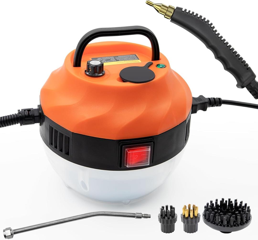 Steam Cleaner, 2500W High Pressure Steam Cleaner for Home, Steamer for Cleaning with 3 Brush Heads, 2 washers and Extended Rod, Handheld Steam Cleaner for Upholstery, Kitchen, Bathroom (Orange+White)