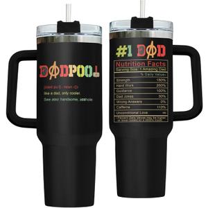 Christmas Gifts for Him Grandpa Father Dad Husband Men Boys, DadPool 40oz Tumbler with Lid, Funny Movie Character Travel Cup, Antihero Mug with Funny Definition, Birthday Gifts for Movie Lover (40oz - New Version, Black)