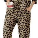PrinStory Women's Pajama Set Capri Pjs Sets 2 Piece Soft Lounge Sets Sleepwear with Pockets (X-Large, Fp-leopard Khaki)
