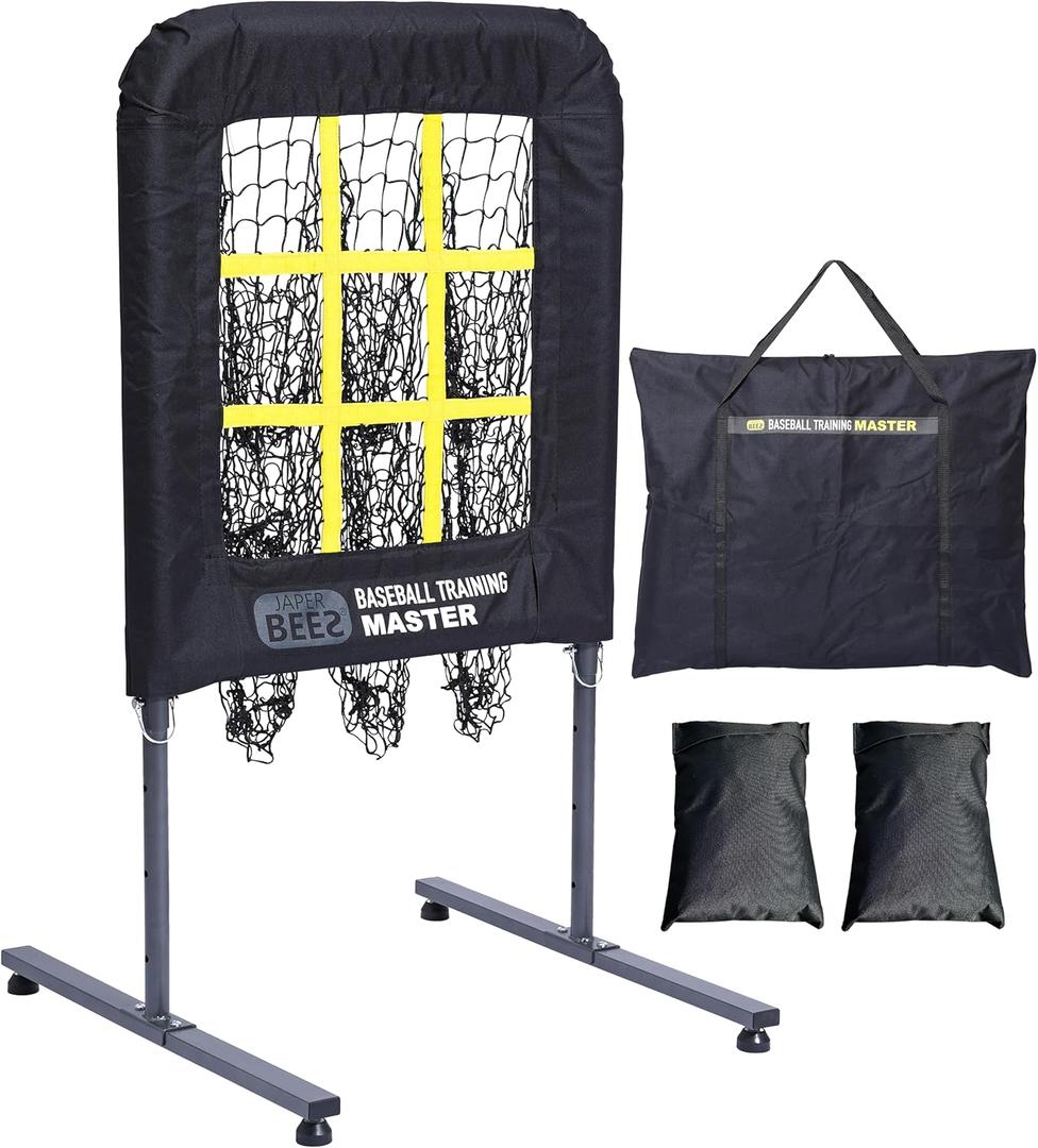 JAPER BEES Pitching Net with Strike Zone, 9 Hole Pitching net Target, Portable Softball Baseball pitchier Training Equipment Height Adjustable with Carrying Bag