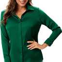 Escalier Women's Silk Blouse Long Sleeve Satin Button Down Shirt Casual Work Office Silky Blouse Top (Green, M)