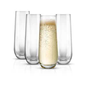 KooK Stemless Glass Champagne Flutes, Cocktail Cups for Rose, 9.4 oz (Classic Set of 3) Prosecco, Mimosa, Great for Weddings and Parties, Dishwasher Safe, Missing One