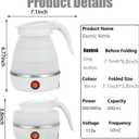 UpdateClassic Small Travel Foldable Electric Kettle, 0.6L Portable Collapsible Hot Water Boiler For Coffee Tea (White)