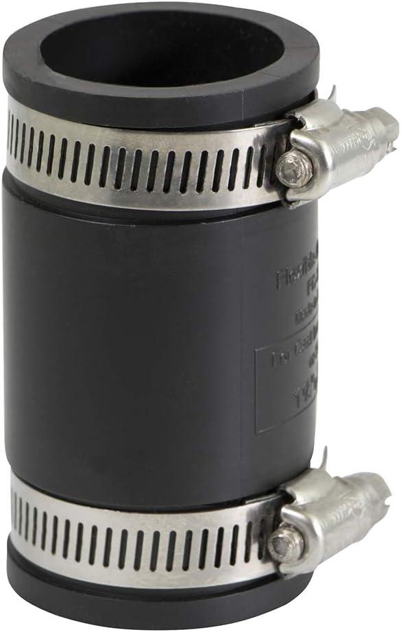 Supply Giant 6I45 Flexible Pvc Coupling with Stainless Steel Clamps, 1.6" Inner diameter for 1-1/4" Nominal Pipe, Black