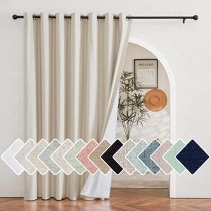 NICETOWN 100% Blackout Curtain for Sliding Glass Door, 100"x84" Sliding Door Curtain with Linen Look, Completely Blackout Thermal Insulated Drape for Patio, Living Room (Natural, 1 Panel, 100" Width)