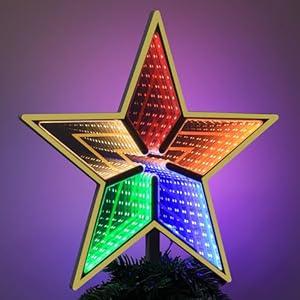 MEETYAMOR Christmas Tree Topper, 11 Inches 130 LEDs Lighted Gold 5-Point Star Tree Topper, 3D Infinity Mirror Colorful Lights Sparkling Treetop Christmas Decorations, Winter Xmas Decor Indoor Home