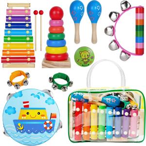 Childom Kids Musical Instruments for Toddlers,Baby Musical Toys for Toddlers,Preschool Educational Kids Gifts,Christmas Birthday Gifts for Boys Girls,Xylophone,Maracas,Wooden Instruments Toddler Toys