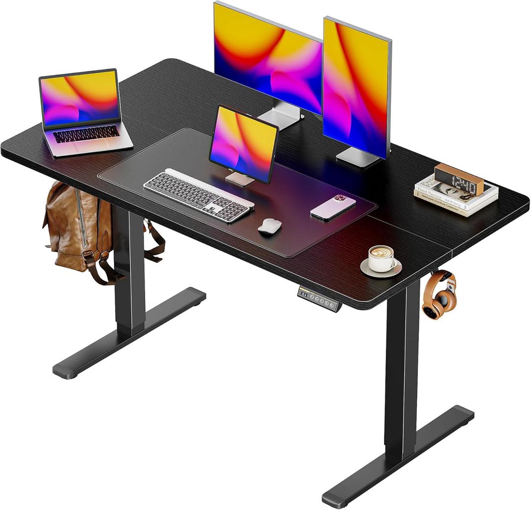 Huuger 48 x 28 Large Electric Standing Desk, Height Adjustable Desk, 27.6" Deep Desktop, Stand up Gaming, 2 Hooks, 3 Preset Heights, for Home Office, Black 
