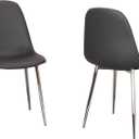 Sunset Trading Venu Dining Chairs | Polished Chrome Silver Tapered Legs | Mocha Brown Armless Faux Leather Bucket Seats | Set of 2 | Contemporary, Mid-Century Modern Kitchen Sidechairs