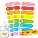 2 x Baby Bottle Labels for Daycare, Self-Laminating, Waterproof Write-On Name Labels, Assorted Sizes & Colors, Pack of 64 (Animal Friends)