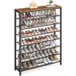 VASAGLE 8 Tier Shoe Rack, Shoe Organizer for Closet, Entryway, 32-40 Pairs of Shoes, Large Shoe Rack Organizer with 7 Metal Mesh Shelves, 11.8 x 39.4 x 59.8 Inches, Rustic Brown and Black ULBS012B01