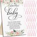 Geetery 51 Pcs Don't Say Baby Game Sign Cool Baby Shower Game 50 Pacifier Necklace Wooden Don't Say Sign Plastic Pacifier Party Favor for Gender Reveal(Floral, Pink)