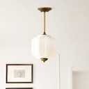 Milk Glass Ceiling Light Fixture - Antique Brass Semi Flush Mount Pendant Light for Kitchen, Hallway, and Bedroom (White, 9 inch)