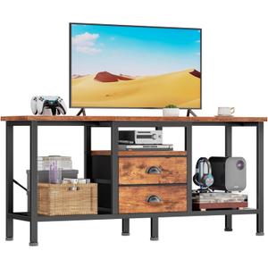Furologee TV Stand with 2 Fabric Drawers, 43 Inch Entertainment Center with Open Storage Shelves, Media Console Table for Bedroom, Living Room, Rustic Brown