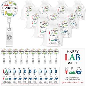 Spakon Lab Week Gifts 2026 Medical Laboratory Science Badge Reel with Alligator Clip Lab Week Thank You Card and Organza Bags Microbiology Gifts for Laboratory Workers(24 Sets)