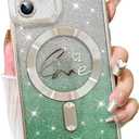 Fiyart Designed for iPhone 11 Case,Compatible with MagSafe Love Heart Plating Camera Protection TPU Magnetic Glitter for Women Girls Shockproof Phone Bumper 6.1"-Green