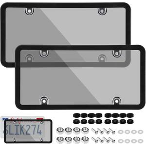 Wanheart Gray Framed Bubble License Plate Cover Set  2-Pack Curved ABS Shield for 126 US Plates, Scratch & Weather Resistant Protection with Screws & Caps, Front & Rear Car Accessories (Gray)