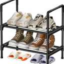 2 Tier Metal Shoe Organizer - Free-Standing, Easy to Assemble, Holds Up to 6 Pairs of Shoes for Closet or Entryway
