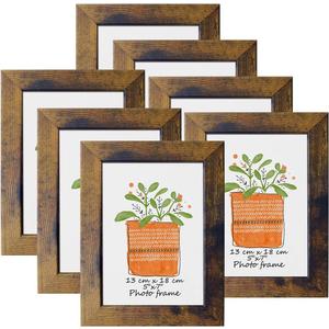 PETAFLOP 5x7 Frame Rustic Picture Frames Fits 5 by 7 Inch Photo Wall Tabletop Display, 7 Pack (Brown)