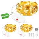 3pcs Mini Fairy Lights Rechargeable, 9.8ft 30 LED String Light Battery Operated, 8 Modes with Timer, Removable Battery Compartment, Copper Wire Fairy Light for Indoor Wedding Party Xmas Decoration