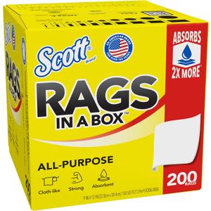 Scott Rags In A Box (57036), All-Purpose Towels, Large 9"x12" Towel (1 Box of 200 Sheets Total)
