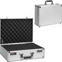 LOCKCURX Security Lock Boxes - 16.9 x 12.2 x 6.3 Inch Large, Portable Locking Storage Totes with Dual Combination Locks, Medicine Lock Box, Lock Boxes for Personal Items, Cash & Briefcase - Silver