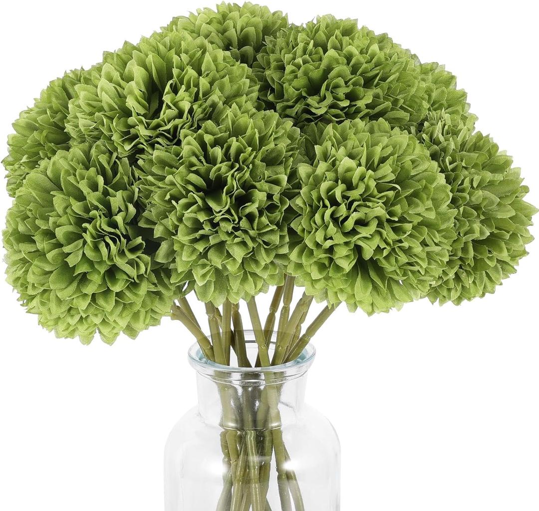 Rowfad 12 Pcs Artificial Chrysanthemums Flowers Green Flowers Silk Fake Mums Flowers for St Patricks Day Outdoor Wedding Table Centerpiece Home Decor (12, Green)