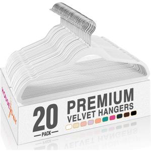 HOUSE DAY White Velvet Hangers 20 Pack, Non Slip Clothes Felt Hanger Heavy Duty for Coat, Premium Slim Space Saving Suit Hangers for Closet Organizer, 360 Rotating Silver Hook