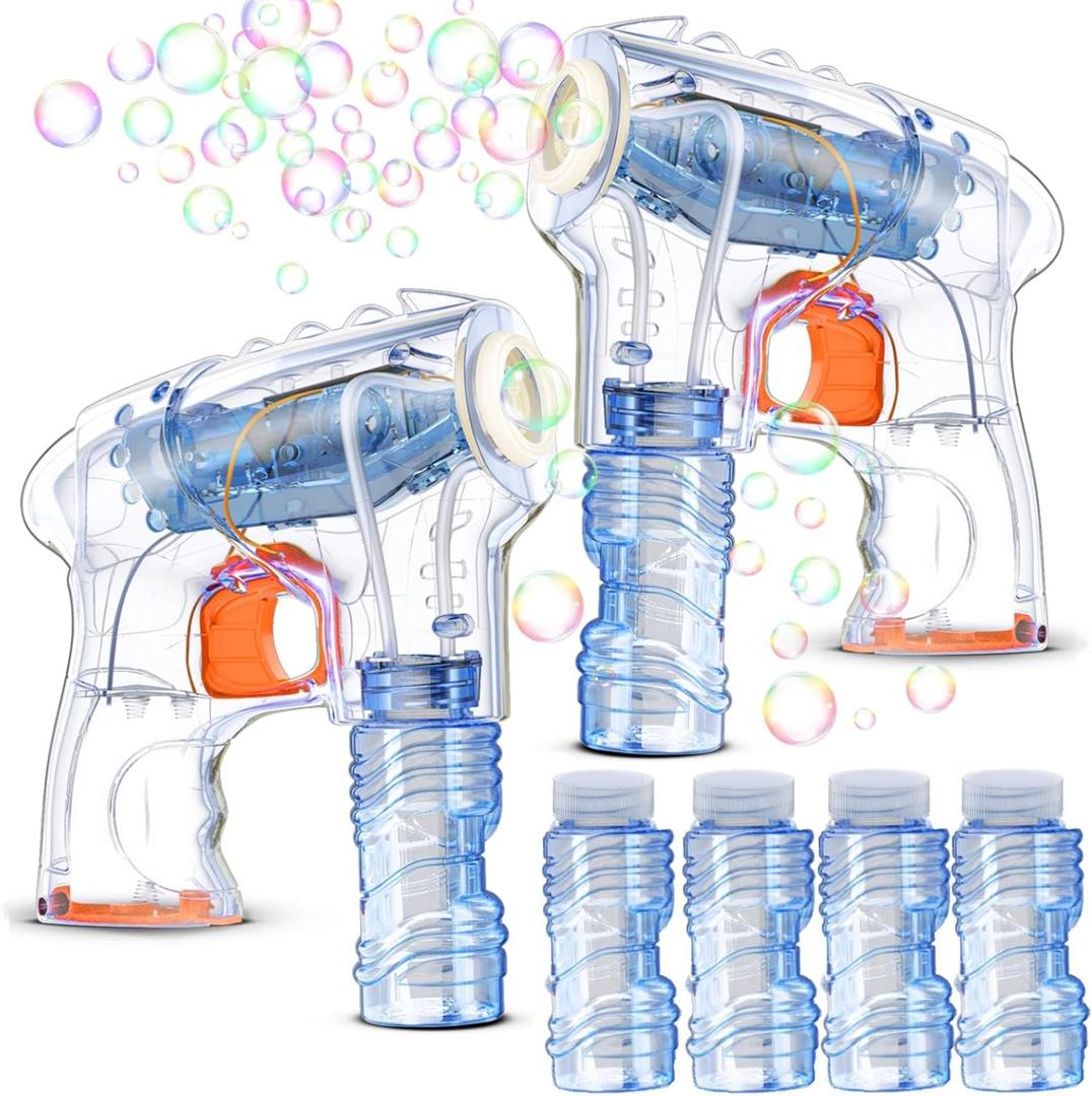 Kid Odyssey 2 Pack Bubble Gun with 4 Refill Solution and 3 Colorful LED Light, Bubble Machine for Kids, Bubble Maker for Party Favors, Birthday Gift, Indoor Outdoor Toys for Toddlers (Orange)
