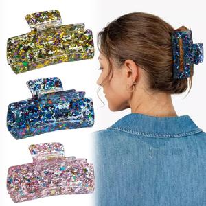3PCS Glitter Hair Claw Clips for Women, Strong Hold Hair Clips for Thick Hair Non Slip Hair Barrette Jaw Clamps Tight Hair Clip for Women, 3.5 Inch