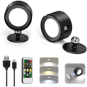 LED Wall Lights, Wall Lamp 3 Color Temperatures & Dimmable Magnetic 360 Rotation with Remote, Wall Sconces 2 Pcs with 3000mAh Rechargeable Battery, Cordless Wall Light for Reading Bedside Hallway