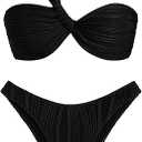 ZAFUL Women's One Shoulder Bikini Twisted Ruched High Cut Bandeau Bikini Set Two Piece Swimsuit Swimwear (0Black, L)