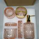 Pink Bathroom Accessories Set, 5Pack Clear Glass Bathroom Accessories, Includes Lotion Soap Dispenser, Toothbrush Holder, Qtip Holder and Soap Dish, Vintage Bathroom Decor