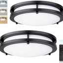 Kalium LED Ceiling Light with Remote 2 Pack 13 Inch Flush Mount Ceiling Light Fixture,24W 3000K-6000K Adjustable Color Temperature,Dimmable Lighting Fixtures for Kitchen Bedroom Hardwired Installation (2Pack Matte Black)