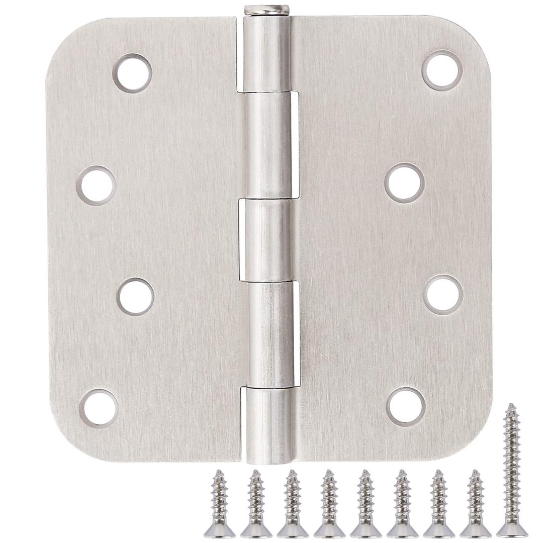 18 Pack Nickel Door Hinges Brushed Nickel 4" X 4 Inch Rounded 5/8"Radius Sliver Interior/Exterior Door Hinge Satin Nickel Door Hinges for Doors House Outdoor Door Hardware Hinge Bisagras Para Puertas