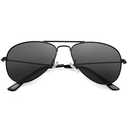 2 Pack Kursan Kids Polarized Aviator Sunglasses for Litter Girls Boys Metal Frame Mirrored Lens Juniors Sun Glasses Age 3-8 (Black/Black)