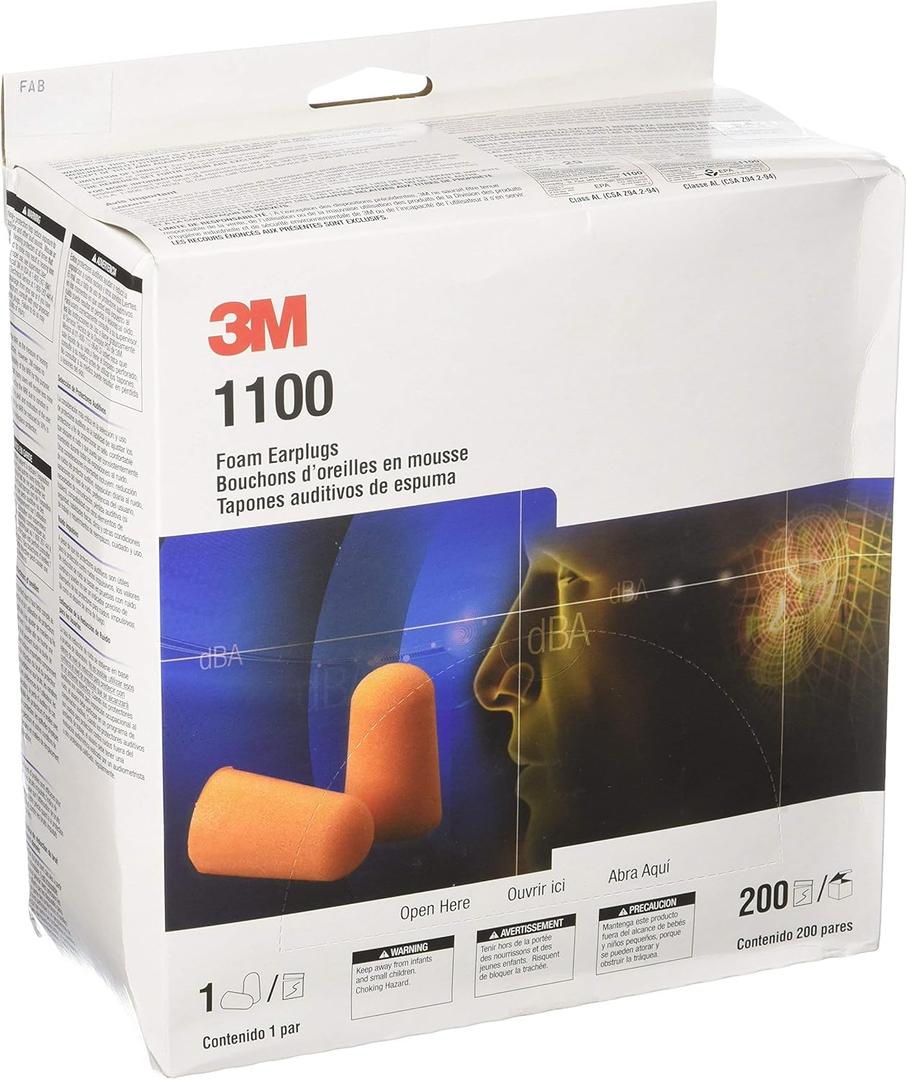 3M 1100 Foam Ear Plugs, 200-Pair , Orange