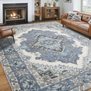 Noahas Vintage Area Rug for Living Room, 7x10 Feet, Machine Washable Rug Non Slip Low Pile Large Rug for Living Room, Bedroom, Farmhouse, Dining Room, Blue