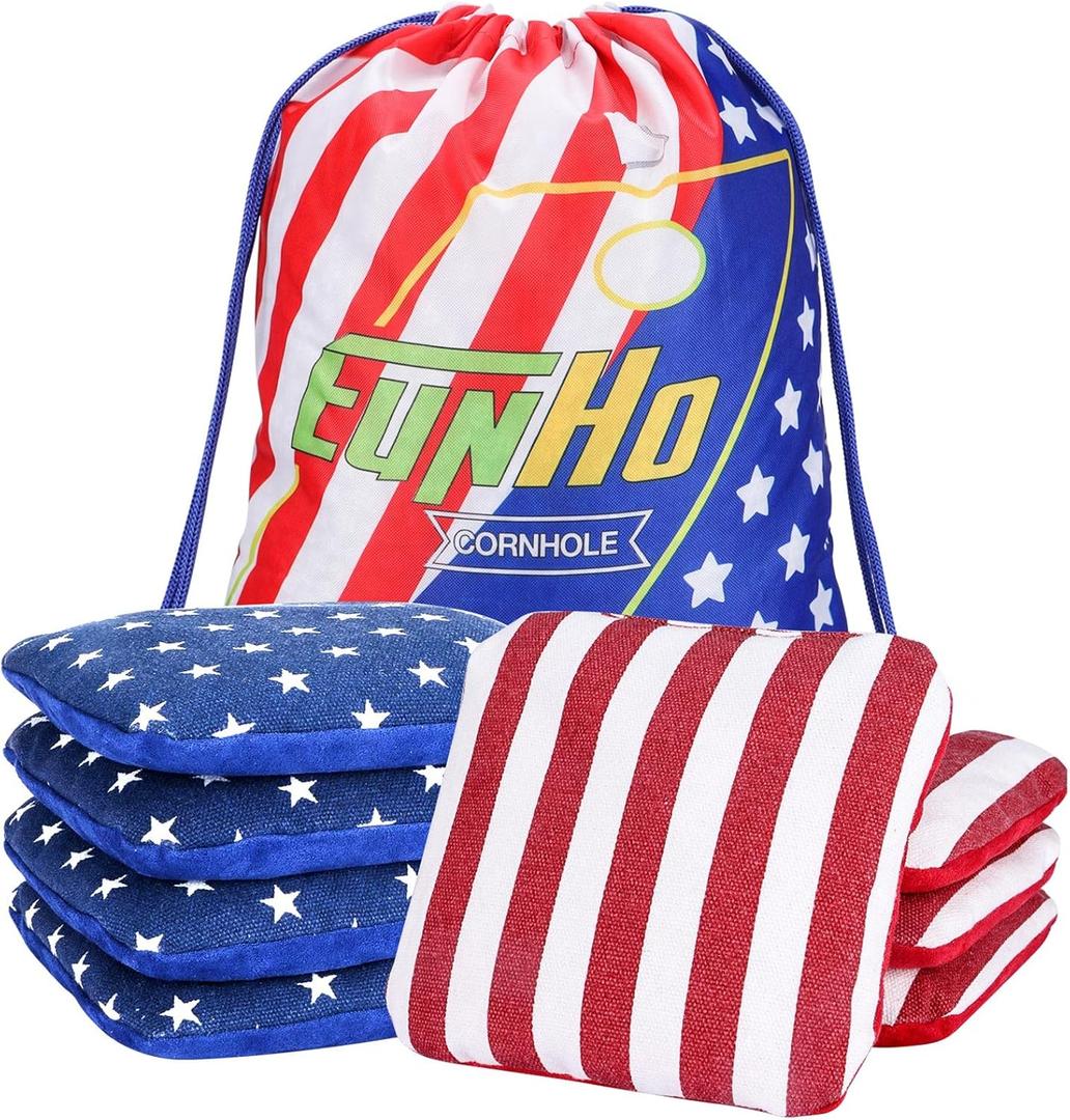 EunHo Dual Sided Cornhole Bags Regulation Set of 8 Professional Cornhole Bean Bags Slick and Stick for Tossing Game-All Weather (American Flag)