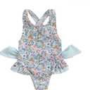 Toddler Swimsuit Girl Floral Sleeveless Backless One Piece Swimwear Little Girl Bathing Suits Baby Girl Beach Outfit (Blue Floral, 2-3 Years)