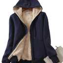 Yeokou Women's Casual Full Zip Up Sherpa Lined Hoodie Sweatshirt Jacket Coat (Darkblue)