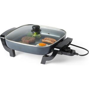Amazon Basics Electric Skillet and Frying Pan with Glass Lid, Nonstick Ceramic Coating, Cool-Touch Handles, Adjustable Heat, 15.74 x 11.81 x 6.69 inch, Black