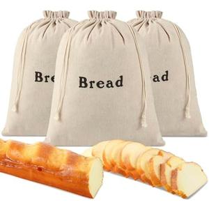 Woanger 3 Pieces Linen Bread Bags Burlap Reusable Drawstring Bread Bags 12 x 15 Inch Unbleached Loaves Pastries Pouch Handmade Food Storage for Bakery Picnic Wedding Wrapping Camping Supplies